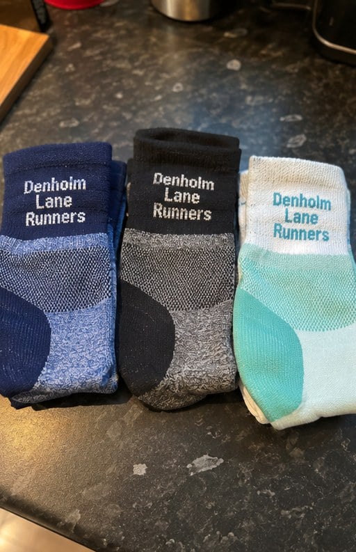 Custom running socks — customer photo